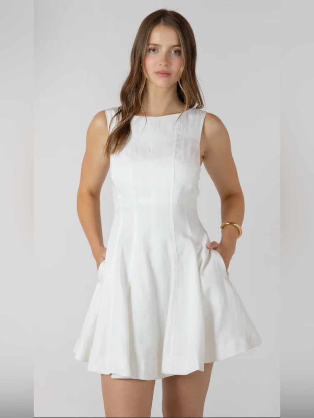 Dynamite Cream Sleeveless Fit-and-Flare Dress